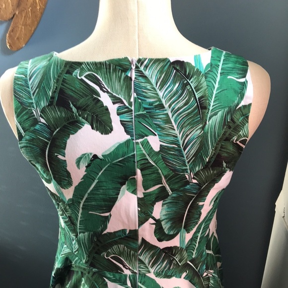 Grace Karin green & white tropical print sleeveless 60’s style circular dress - Picture 6 of 13